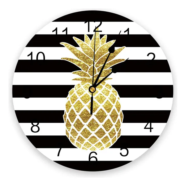 Reloj Pared Diseño Piña Tira Blanca Negra Para Decoracion In