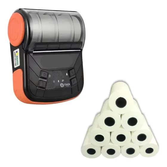Mini Impressora Térmica Bluetooth 80mm Portátil + 10 Bobinas
