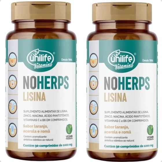 Kit 2 Noherps Lisina 90 Caps. Suplemento Vitamínico Unilife