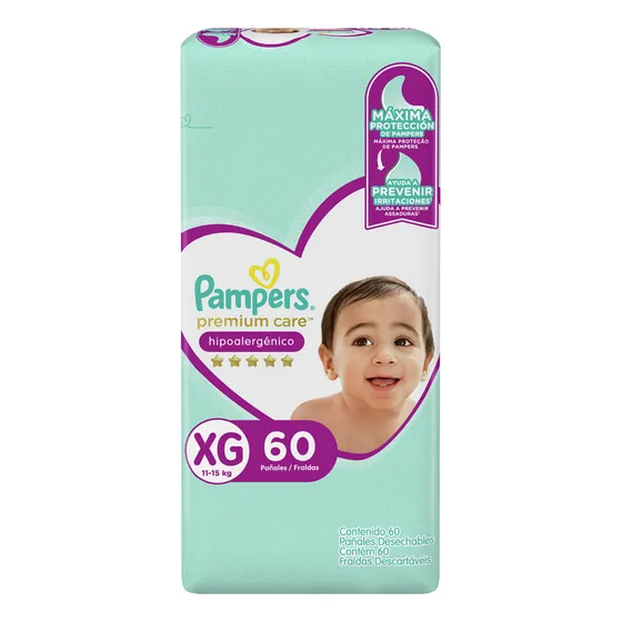 Pañales desechables Pampers premium care talla Xg 60 U