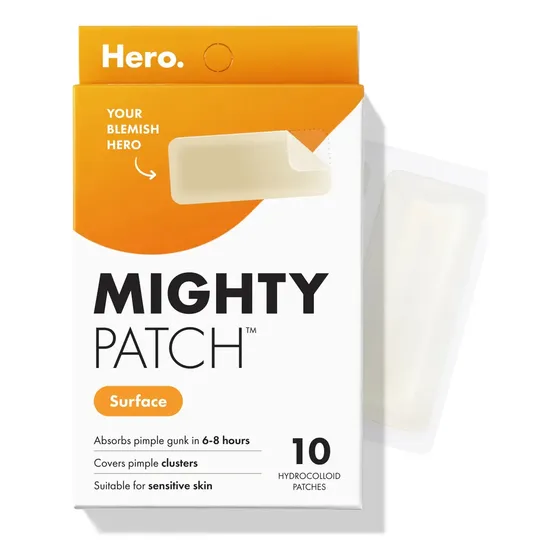 Hero Mighty Patch Surface Parches Acne Corporal, XL, 10 unidades, Espalda, Pecho, Mandibula, Hidrocoloide Medico, Reduce Imperfecciones, 6-8h, Flexible, Vegano