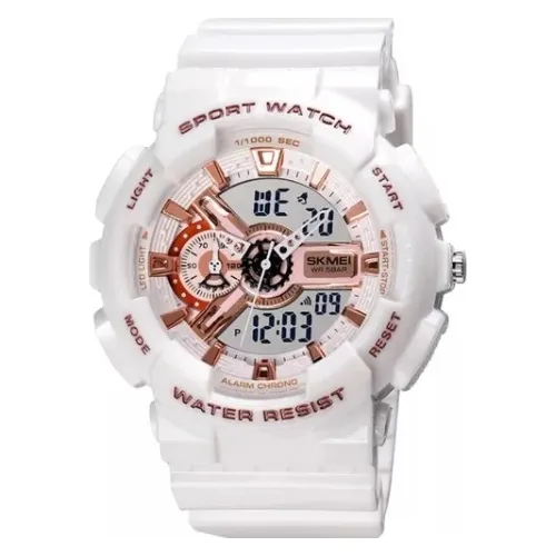 Reloj Skmei 1689 Niñas Damas Hora Doble Blanco Talla Pequeña