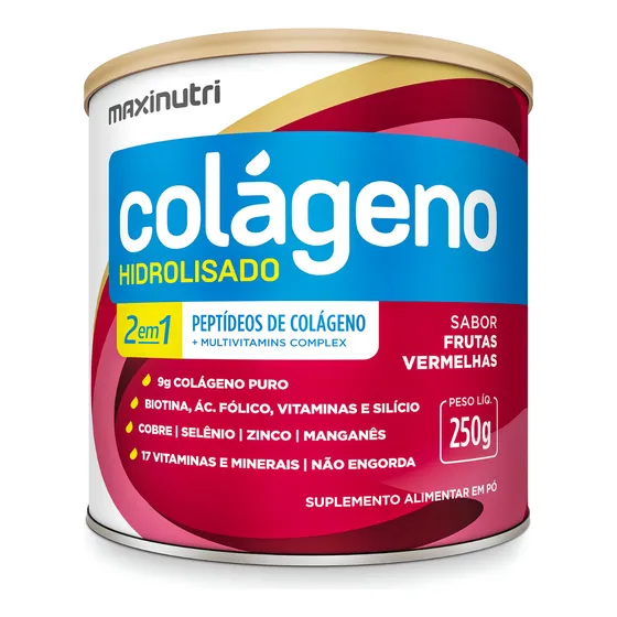 Colágeno Em Pó Hidrolisado 250g Frutas Vermelhas Maxinutri Sabor Frutos vermelhos