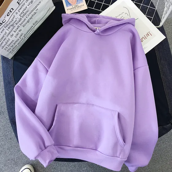 Moletom Com Capuz Feminino De Cor Sólida Roxo - 2023