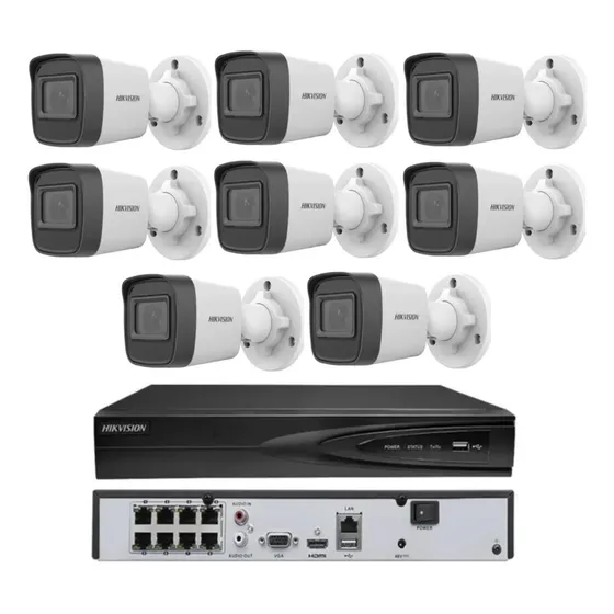 Nvr 08 Canais Hikvision Poe + 08 Cameras Ip Full Cor Branco