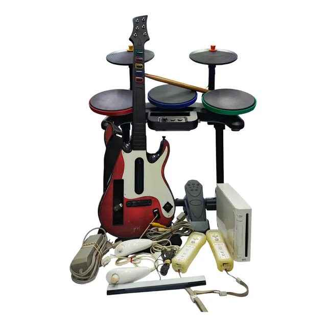 Wii Usado + 2 Controles + Guitarra Hero + Batería Hero
