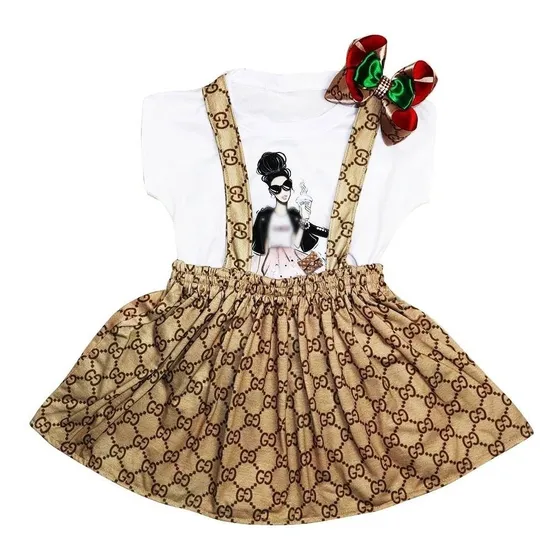 Vestido Infantil Inspiração Grife - Conjunto Com 3pçs