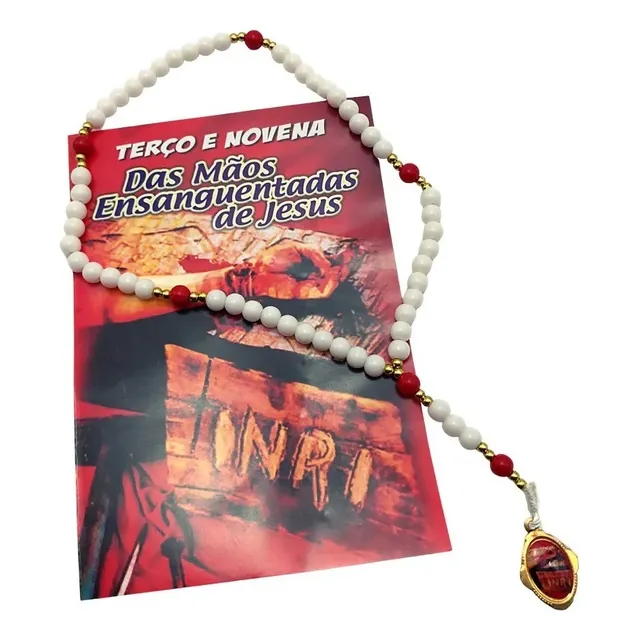 Terço Das Mãos Ensanguentadas Com Folheto De Oração