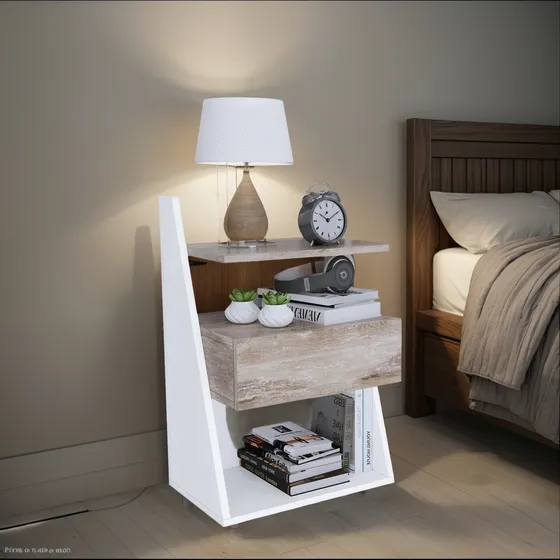 Mesa De Luz 1 Cajon Moderna Mesita Melamina Minimal Praga