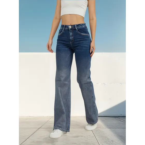 Jean Metalizado Momfit Bota Ancha Escarchado