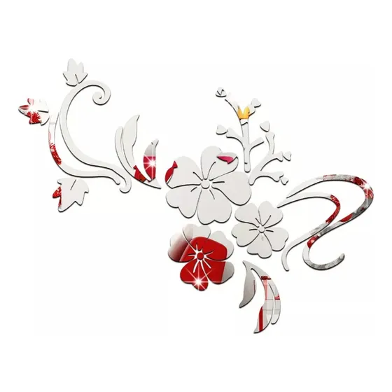 Espejo De Flores Vínilo Acrílico Pared Decorativo 100x75cm Color Plateado