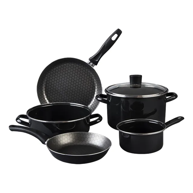 Batería De Cocina Santiago Cinsa 6 Piezas Negro Con Tapa De Vidrio