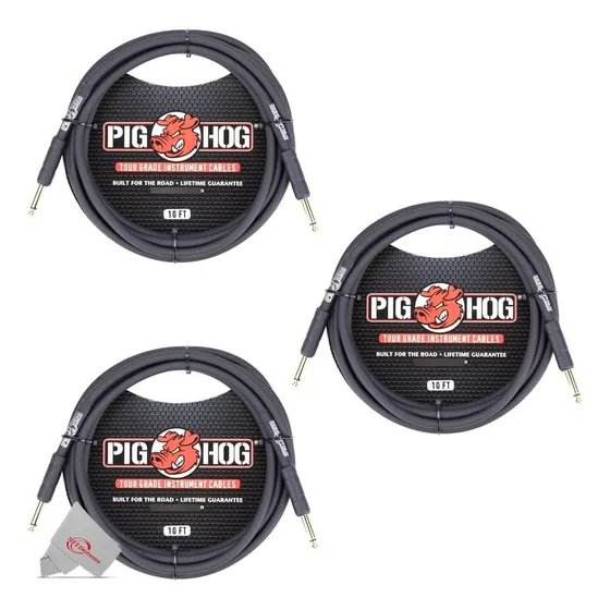 Cable De Instrumento De 10 Pies 1/4 Negro Conectores Rectos