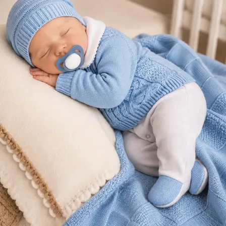 Saída De Maternidade Em Tricô Menino Azul Bebê Azul-aço 0 A 3 Meses