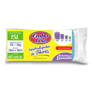 Saco Lixo 15l Azul Lavanda Reforçado 60 Unidades Embalixo Saco Lixo 15l Azul Lavanda Reforçado 60 Unidades Embalixo