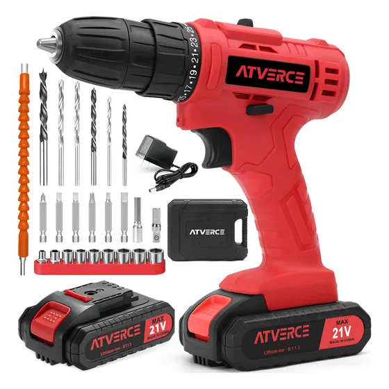 Kit De Taladro Eléctrico Atornillador Inalámbrico Atverce Color Rojo ATV+B+2