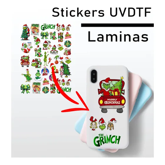 Stickers Uv Dtf The Grinch Para Forros De Celulares