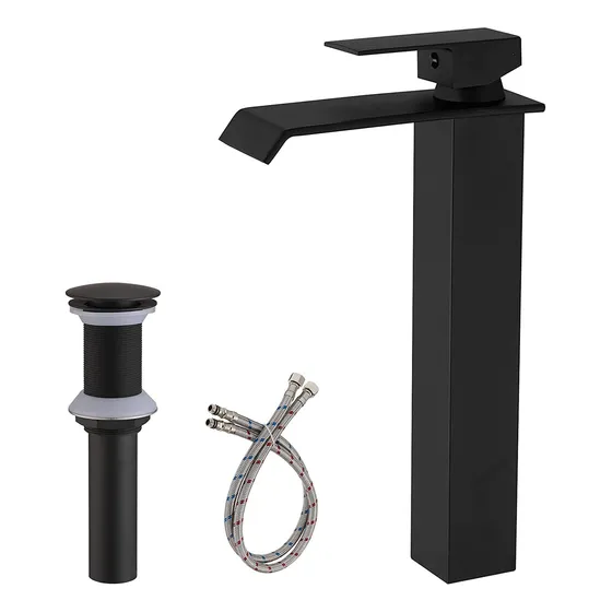 Bathlavish Grifo Lavabo Para Recipiente Baño Negro Mate Alto