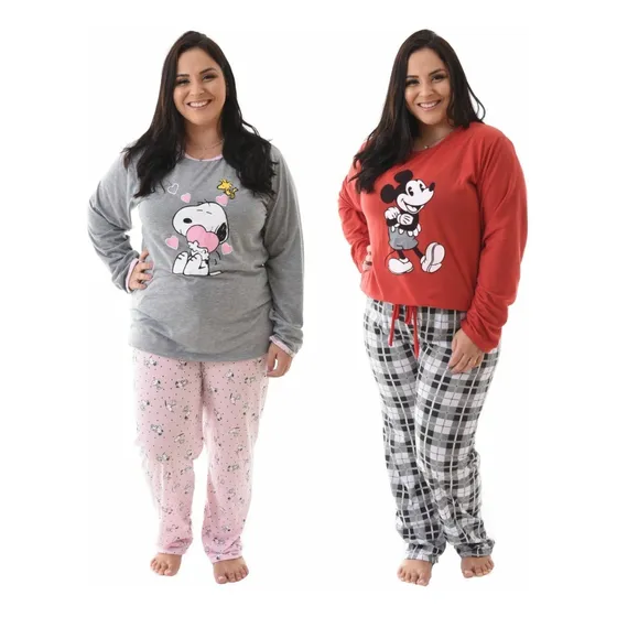 Kit 2 Pijamas De Frio Plus Size Manga Longa E Calça Oferta