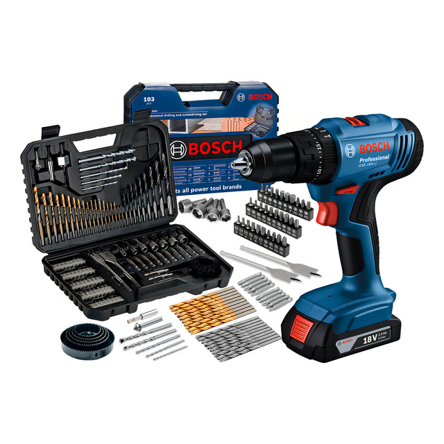 Furadeira Parafusadeira De Impacto 18v Bateria Bosch Gsb 183li + Jogo De Brocas Bits Profi... Furadeira Parafusadeira De Impacto 18v Bateria Bosch Gsb 183li + Jogo De Brocas Bits Profi...