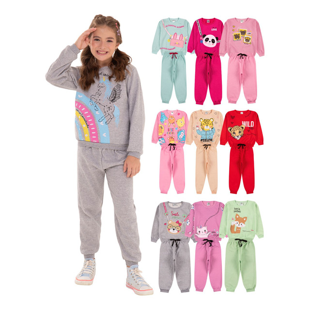 Kit 10 Peças Moletom Peluciado Infantil Menina Inverno Frio Kit 10 Peças Moletom Peluciado Infantil Menina Inverno Frio