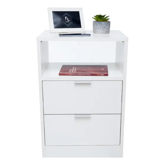 Mesa De Cabeceira 40cm Branca com 1 Nicho e 2 Gavetas Para Lateral de Cama e Escritório