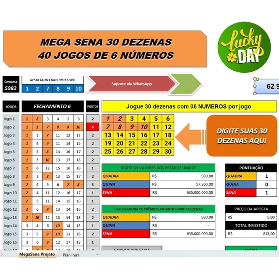 Megasena 30 Dezenas 40 Jogos 6 Numeros