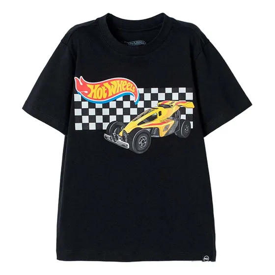 Camiseta De Hotwheels Manga Corta Negra Para Niño