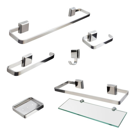 Kit Acessórios Para Banheiro Luxo 6 Peças Saboneteira Inox Kit Acessórios Para Banheiro Luxo 6 Peças Saboneteira Inox