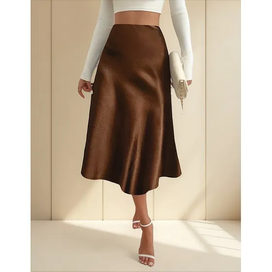 Saia Midi De Cetim C/ Elastano Várias Cores Moda Premium
