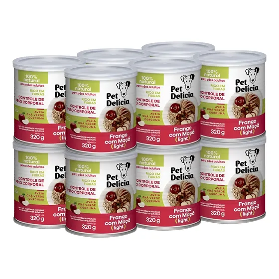 Kit 12 Uni Alimento Úmido Pet Delícia Frango Com Maça 320g