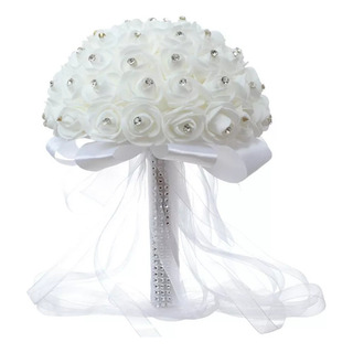 Para Ramo De Novia Blanco Artificial De Cristal Rosa / Para Ramo De Novia Blanco Artificial De Cristal Rosa /