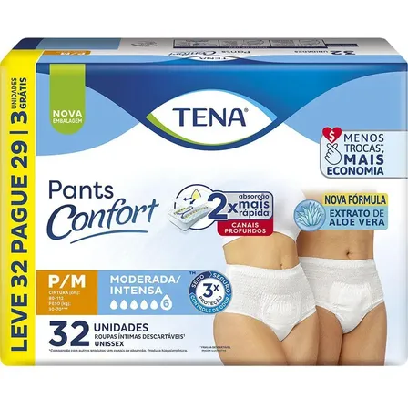 Roupa Íntima Descartável Tena Pants Confort P/M Leve 32 Unidades