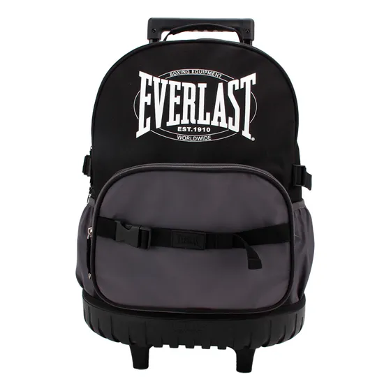 Mochila Carro Everlast 18'' Negro Reforzada Escolar Infantil Color Negro y Gris Diseño de la tela Lisa