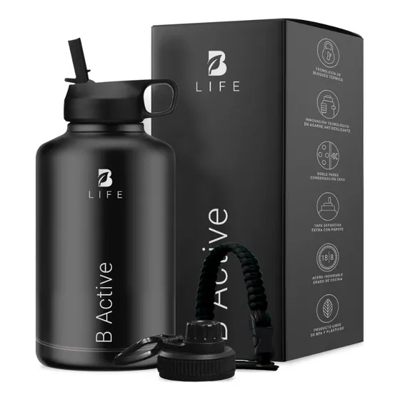 Botella Térmica De Acero Inoxidable B Active 2l Color Negro Libre De Bpa B Life.