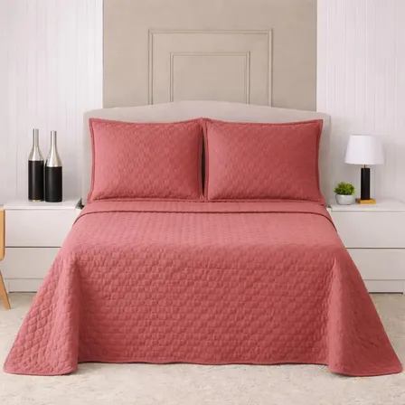 Kit Cobre Leito Casal Queen Colcha Super Queen Dupla Face Rosa Escuro