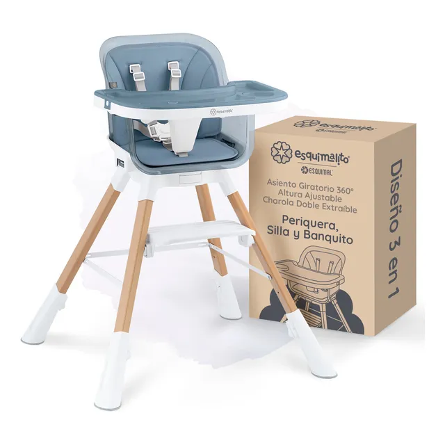 Silla Alta Periquera Para Bebé 3 En 1 Para Comer Esquimal 3 En 1 Azul