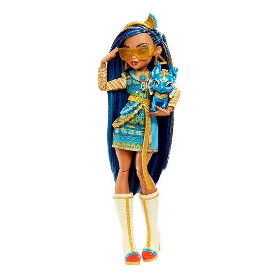 MONSTER HIGH, Muñeca Cleo de Nile, con Vestimenta de Moda y Accesorios, Edad 4 Años en Adelante, Juguete para Niñas