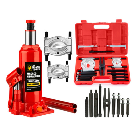 Macaco Hidráulico Tipo Garrafa 2t + Kit Extrator Rolamentos Macaco Hidráulico Tipo Garrafa 2t + Kit Extrator Rolamentos
