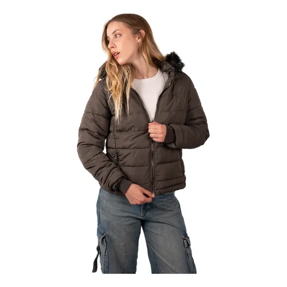 Campera Mujer Inflada Importada Parka Piel Abrigada Capucha 