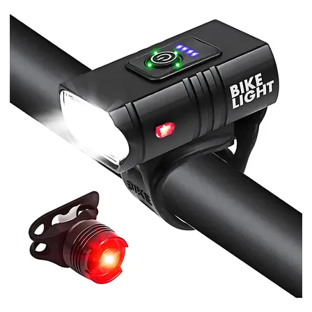 Kit Lanterna E Farol Bicicleta 7 Horas  2000 Lumens Preto