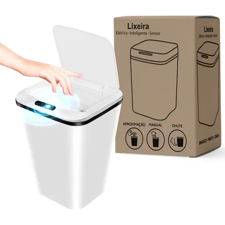 Lixeira Inteligente Com Sensor 16l Cor Branco Durável E Moderna Para Residencial E Comercial