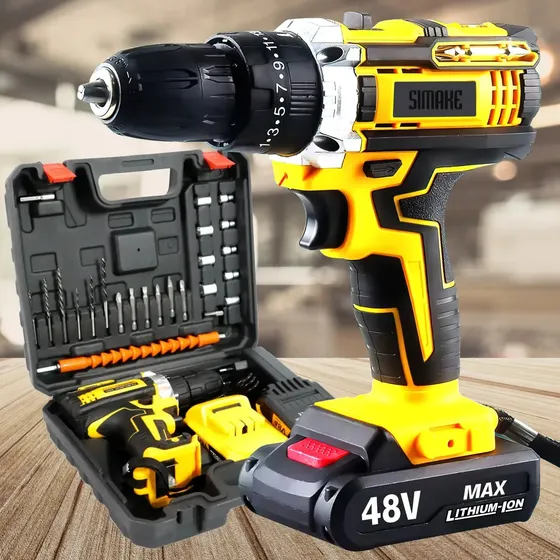 Parafusadeira Furadeira C/ 2 Baterias Maleta Kit Completo Led Eixo Flexível Vários Níveis Torque Simake