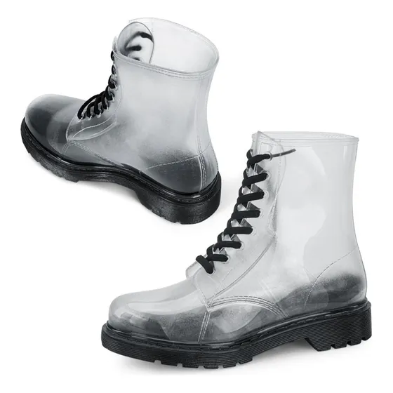 Bota De Lluvia Transparente Pink By Price Shoes Negro Mujer