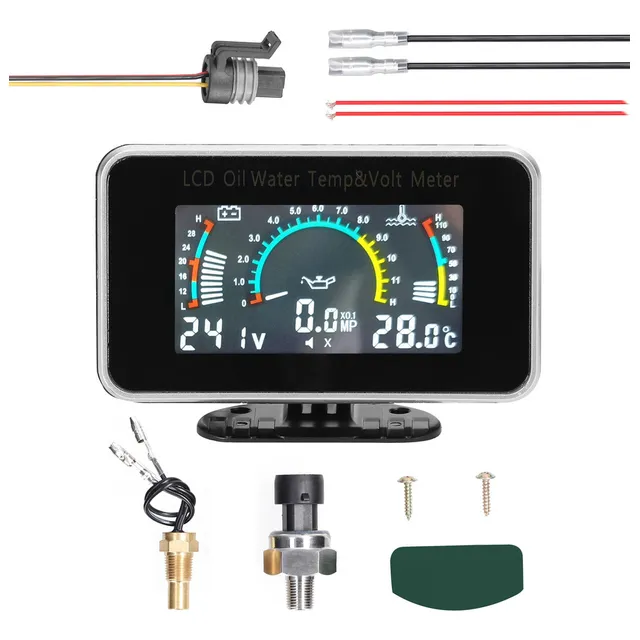 Medidor Digital 3-en-1 Lcd For Coche: Presión Aceite, Volta