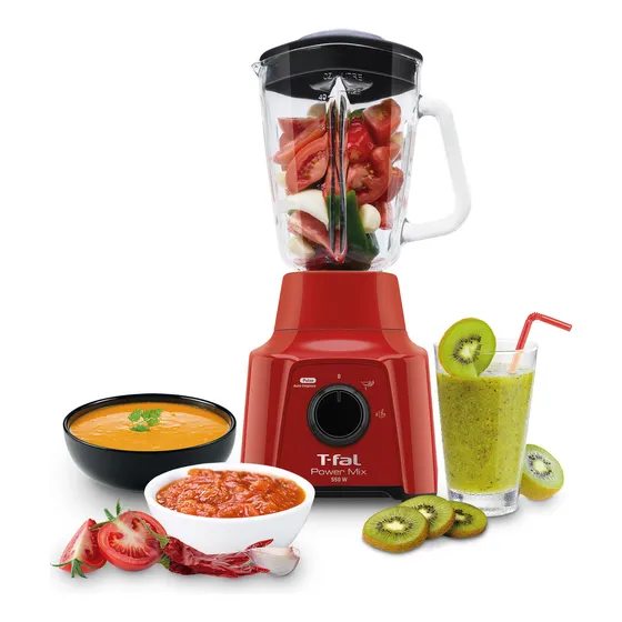 Licuadora T-fal Powermix Roja De 2 Velocidades Con Vaso De Vidrio De 1.25 L, 550 W, Ln2835mx