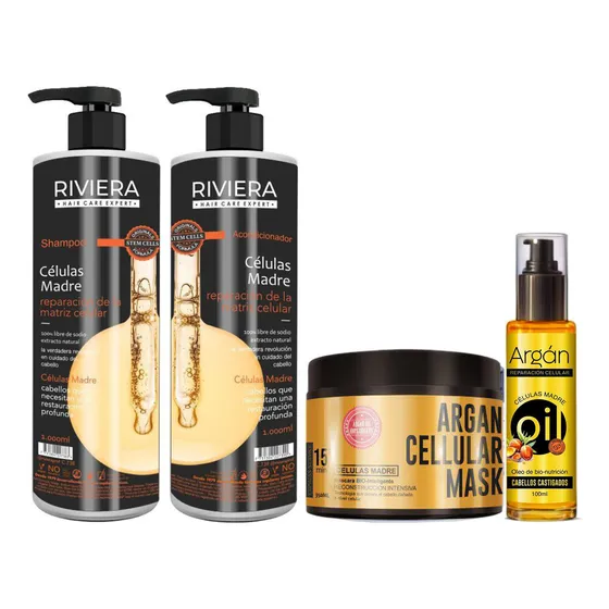 Máscara Células Madre Riviera + Shampoo S/sal + Acond + Oleo