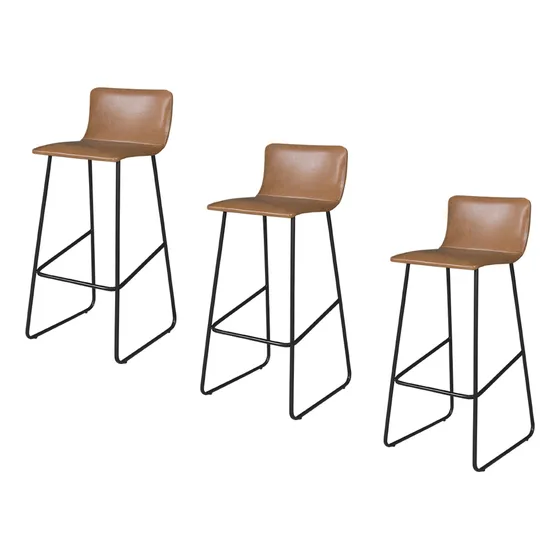 Conjunto 3 Banquetas Dubai Em Couro Caramelo E Base Preta