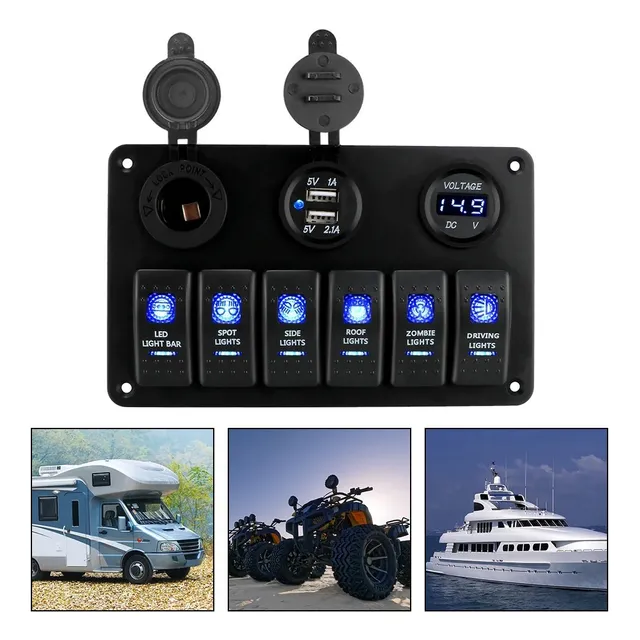 6 Botones Panel De Interruptores Led Voltímetro Cargador Usb