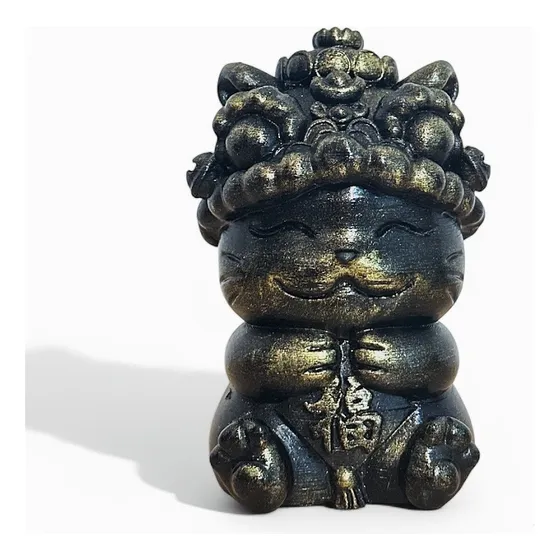 Maneki Neko Dorado Con Corona - Gato De La Suerte Almabuddha